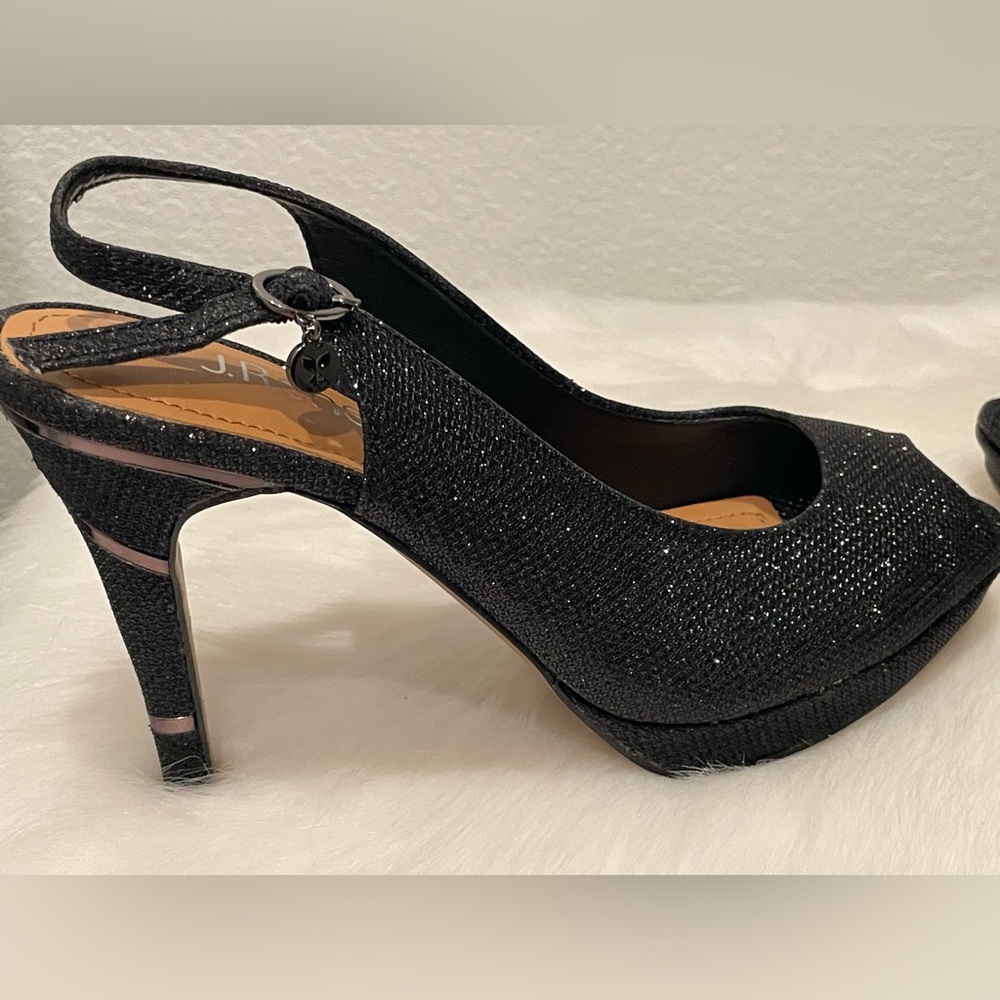 NWT J. Renee Glitter Fabric Black! Size 8. Pristine heels & box!